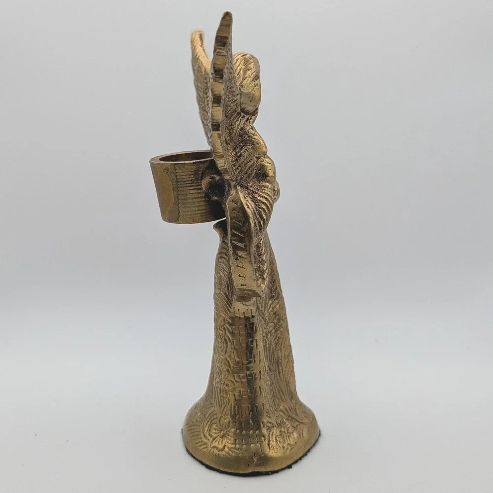 Angel Candlestick Holder 6 Inch Tall Gold Tone Weighted Brass Figurine VTG MCM